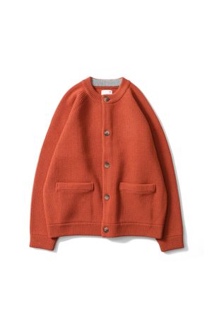 Annette Superfine Wool Heavy Rib Knit Cardigan Rust Orange