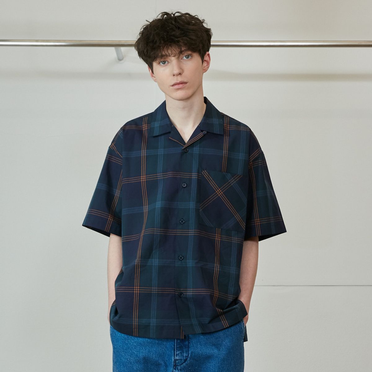 홀리선(HORLISUN) Ophir Various Multi Check Loosefit Shirts Navy