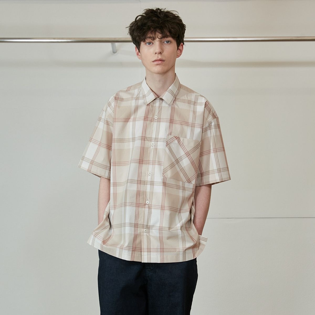 홀리선(HORLISUN) Ophir Various Multi Check Loosefit Shirts Beige