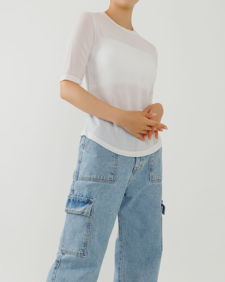 로디 라운드 텐셀 5부 반팔 티셔츠 화이트 LODDY23WH
