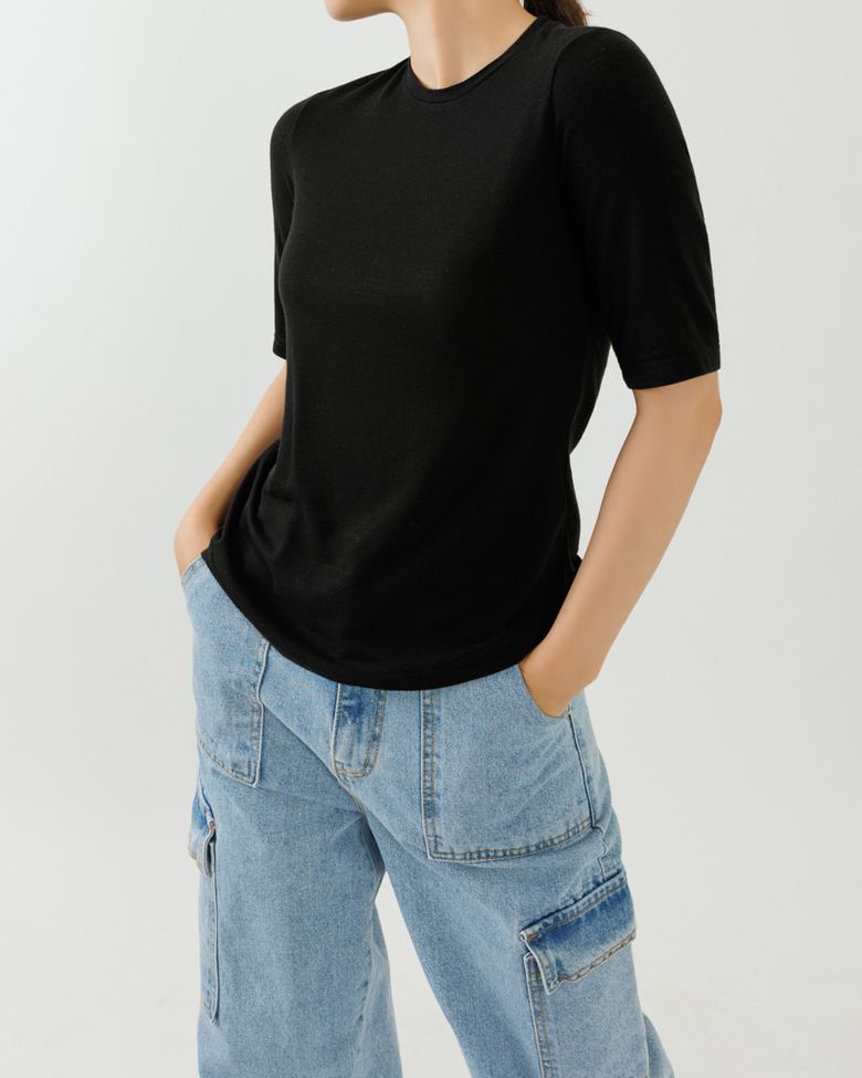 로디 라운드 텐셀 5부 반팔 티셔츠 블랙 LODDY23BK