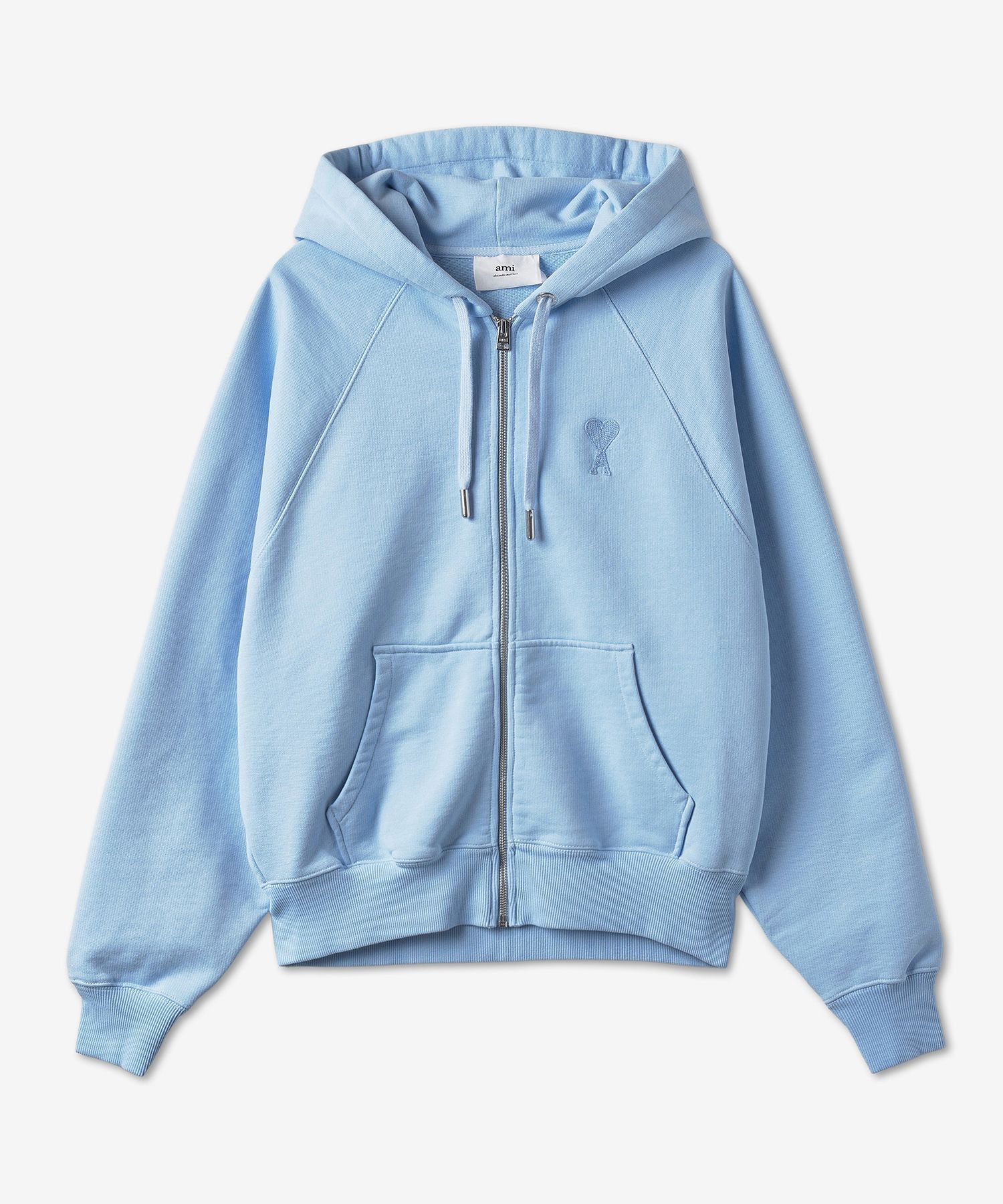 MUSINSA | AMI Small Heart Logo Raglan Zip-Up Hoodie - Sky Blue