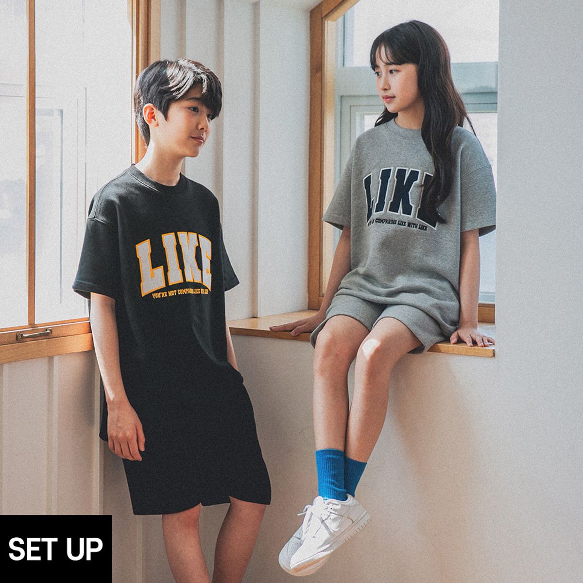 앨빈클로 주니어(ALVINCLO JUNIOR) [SET] LIKE 반팔 맨투맨 밴딩 반바지 셋업
