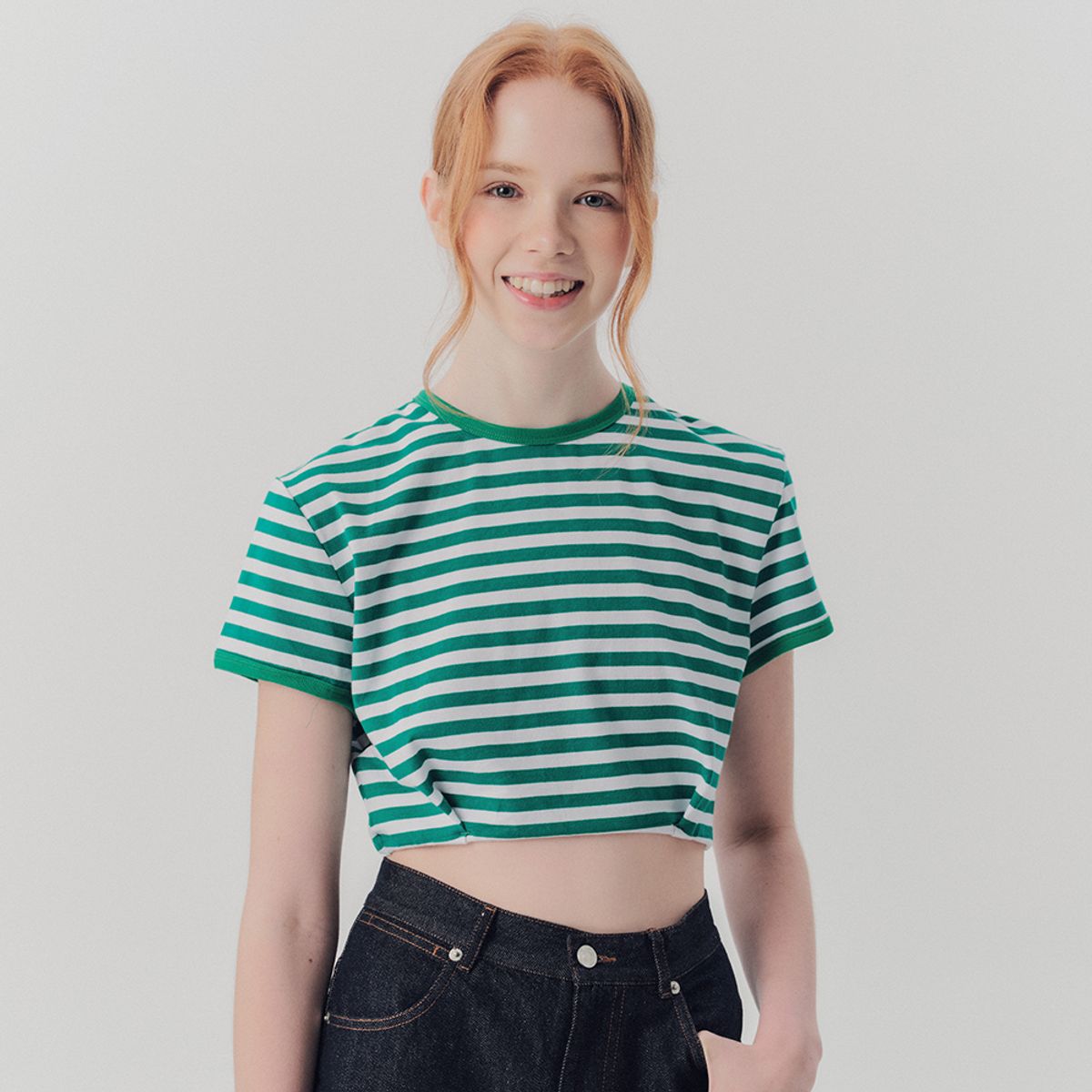 웬스데이딜라잇(WEDNESDAY DELIGHT) WED_Modern stripe crop top_GREEN