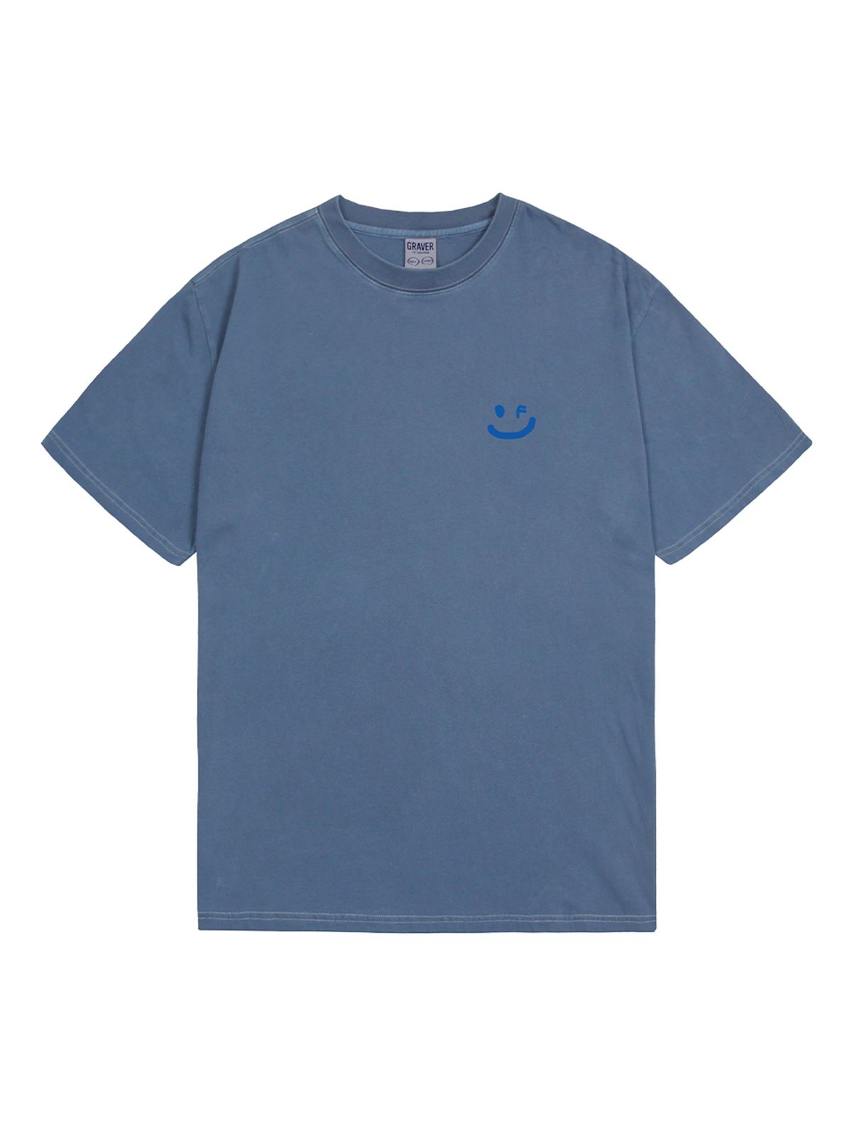 그레이버(GRAVER) [UNISEX]스몰 드로잉스마일 피그먼트 반팔티_블루섀도우/블루로고