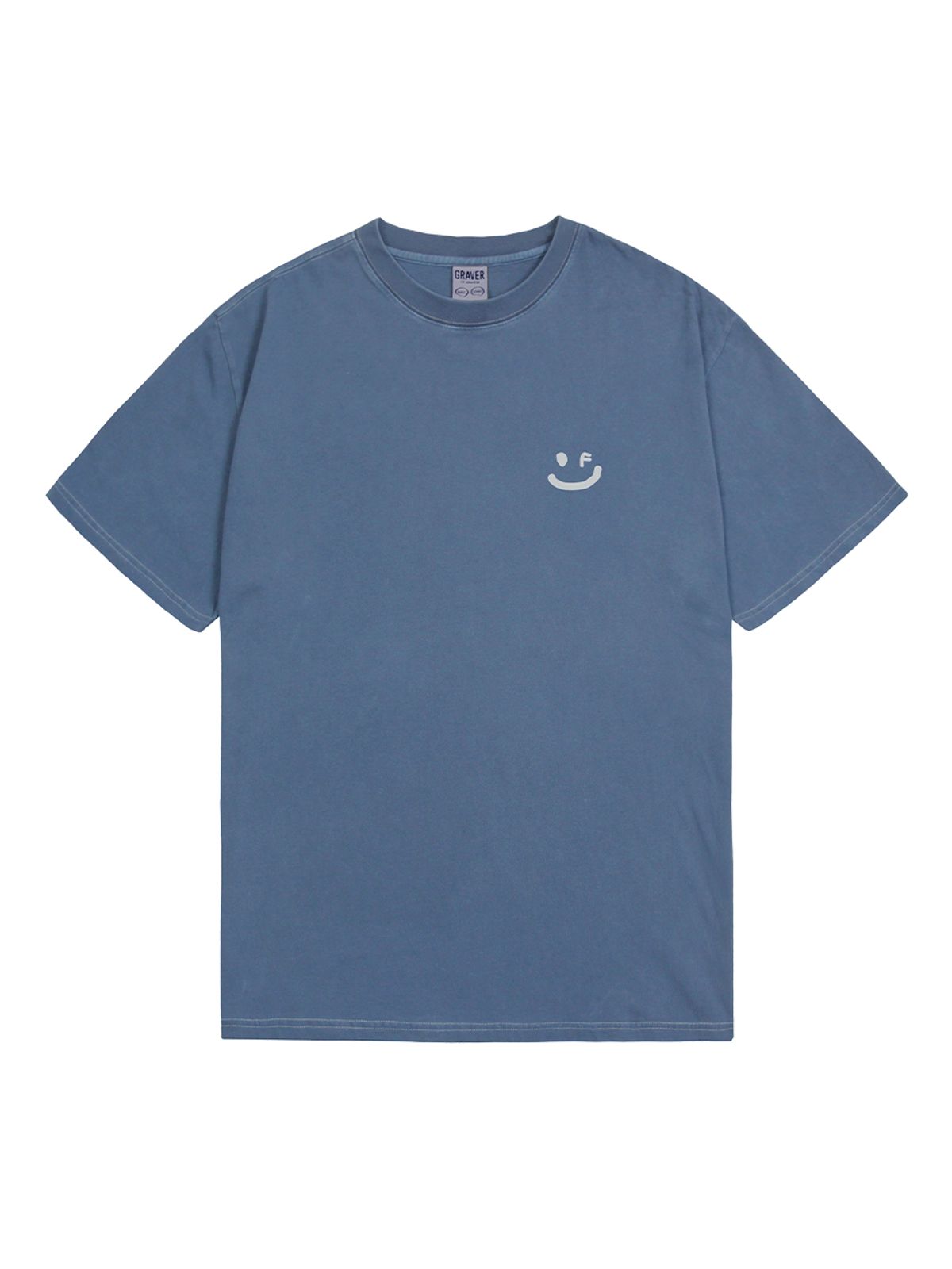 그레이버(GRAVER) [UNISEX]스몰 드로잉스마일 피그먼트 반팔티_블루섀도우/그레이로고