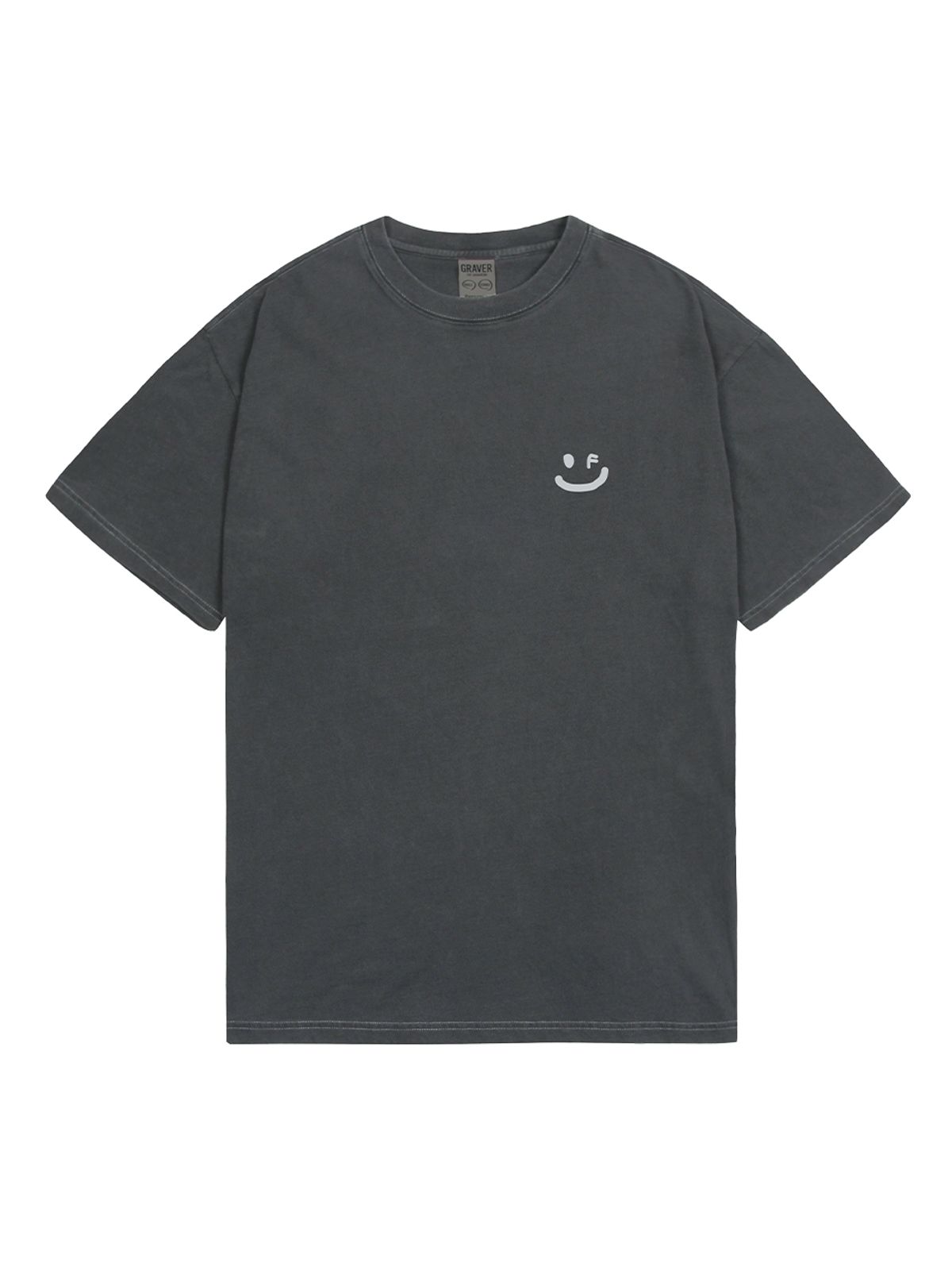 그레이버(GRAVER) [UNISEX]스몰 드로잉스마일 피그먼트 반팔티_블랙차콜/그레이로고