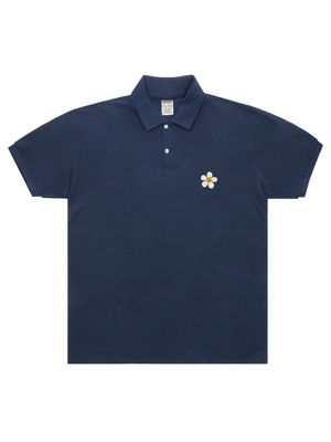 [UNISEX]플라워 자수 피케 반팔티셔츠_네이비