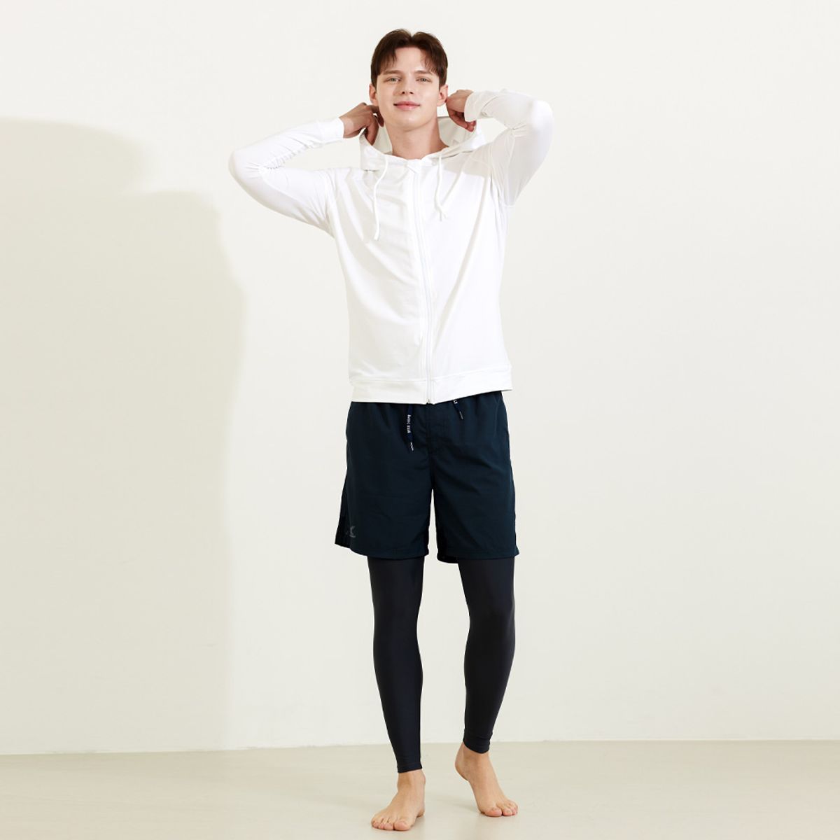 베이직엘르(BASIC ELLE) 남성 매쉬포인트 후드집업 반바지레깅스 세트 BEM-W918G