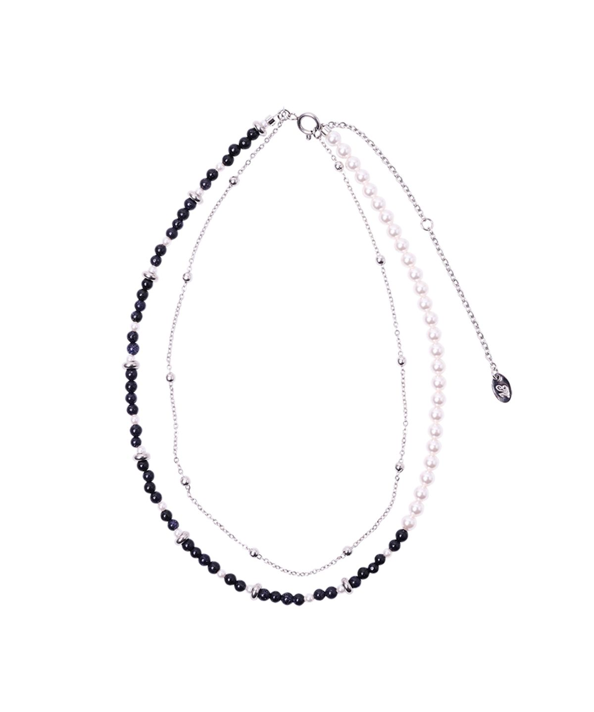 엔프프(NFF) two line gemstone pearl necklace - black