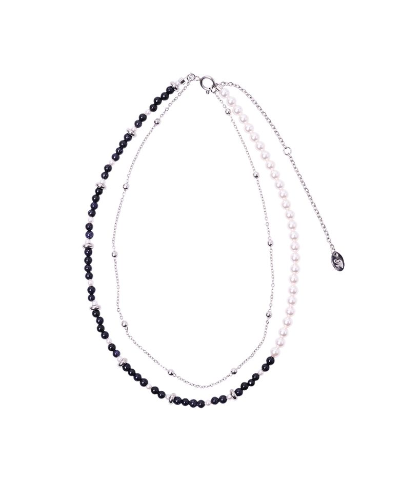 two line gemstone pearl necklace - black
