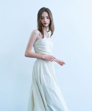 젤리 셔링 초커 롱 원피스 - 아이보리