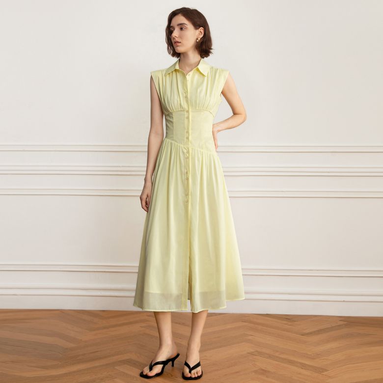 YY_French simple shirt dress_YELLOW