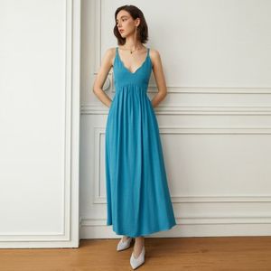 YY_Leaf shape v neck shirring dress