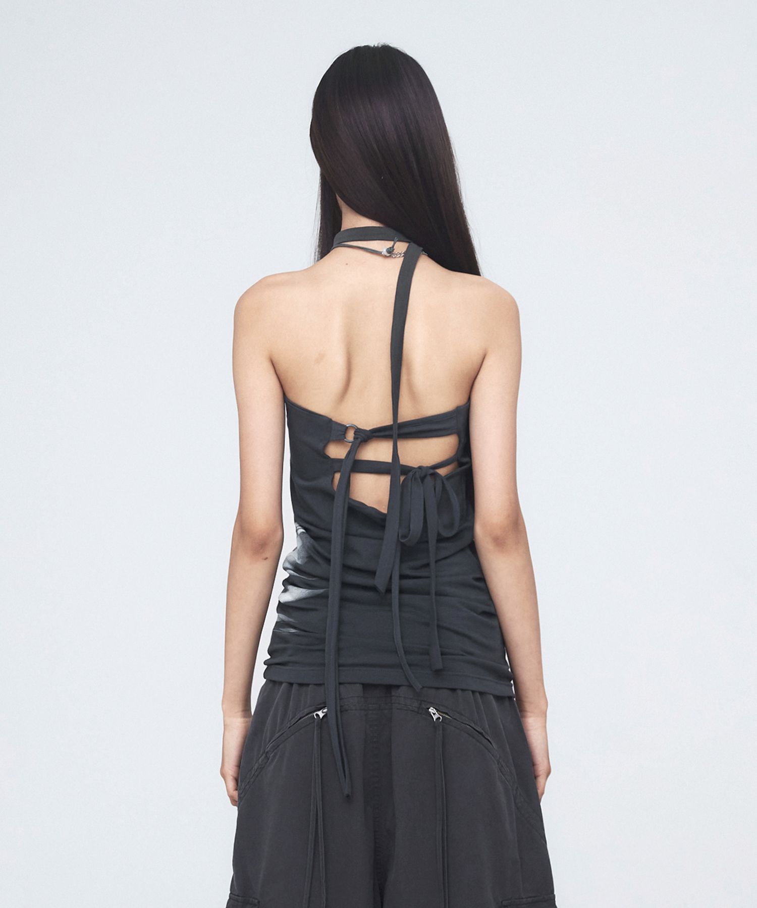 MUSINSA | NACHE PRINTED TIE TANK TOP CHARCOAL