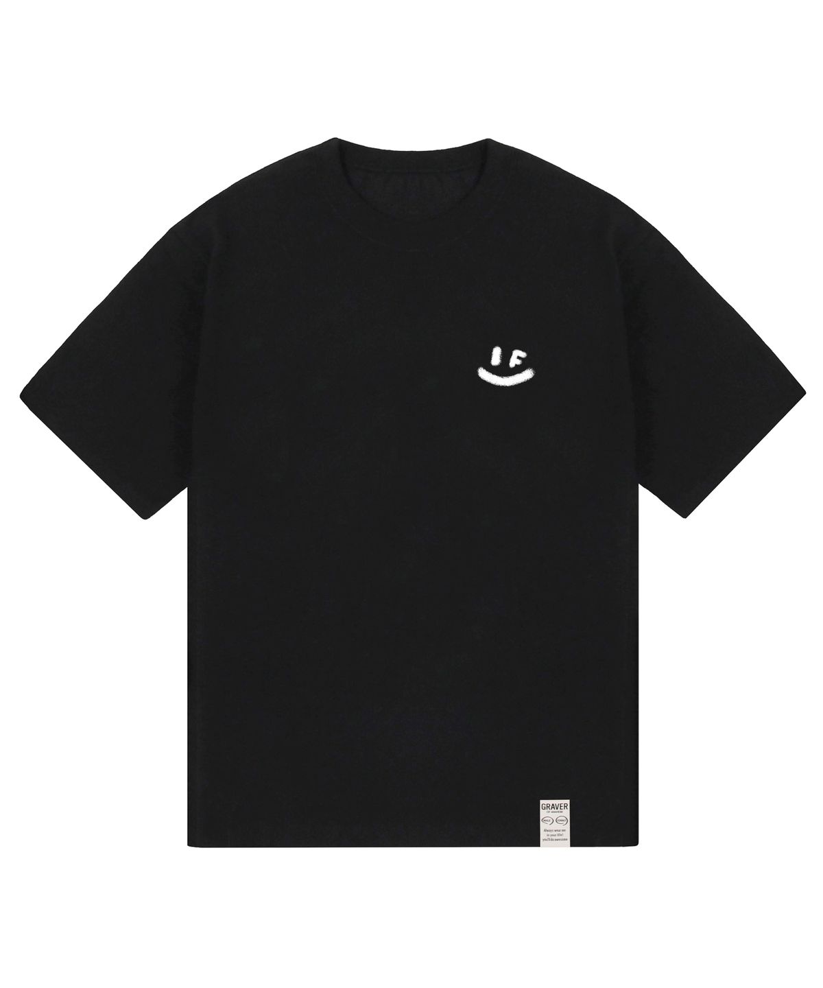 그레이버(GRAVER) [UNISEX]스프레이 스몰 드로잉스마일 반팔티_블랙/화이트 로고