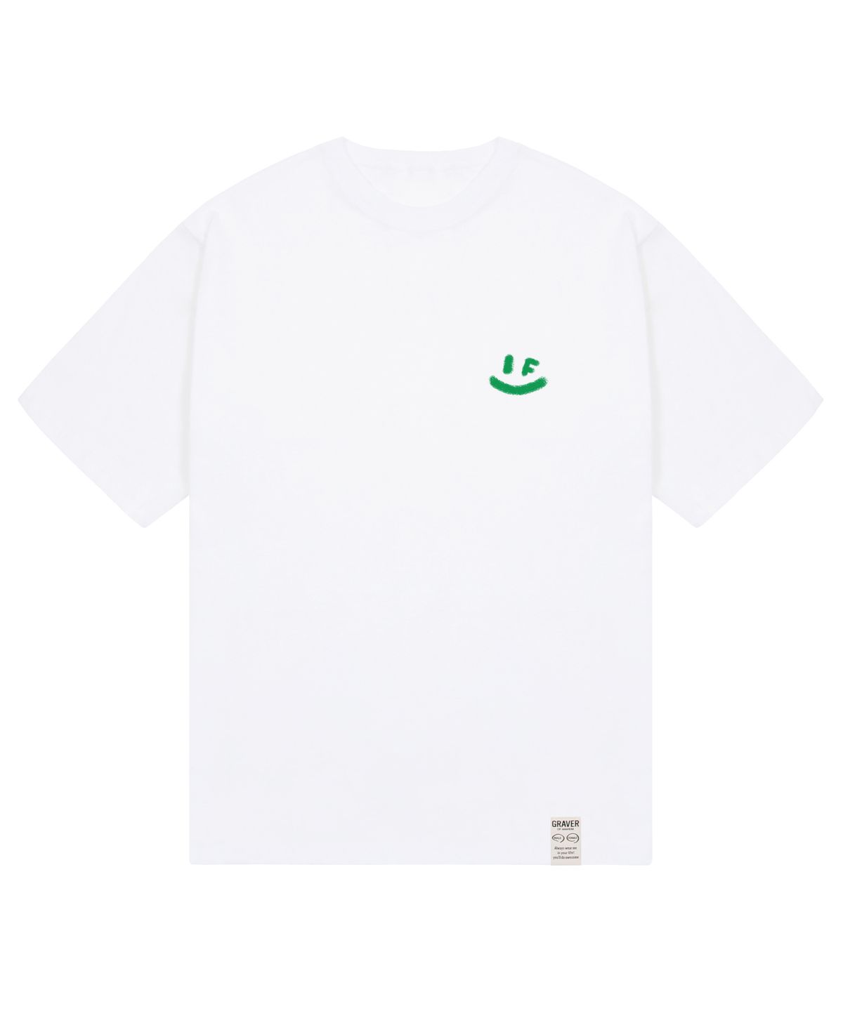 그레이버(GRAVER) [UNISEX]스프레이 스몰 드로잉스마일 반팔티_화이트/그린 로고
