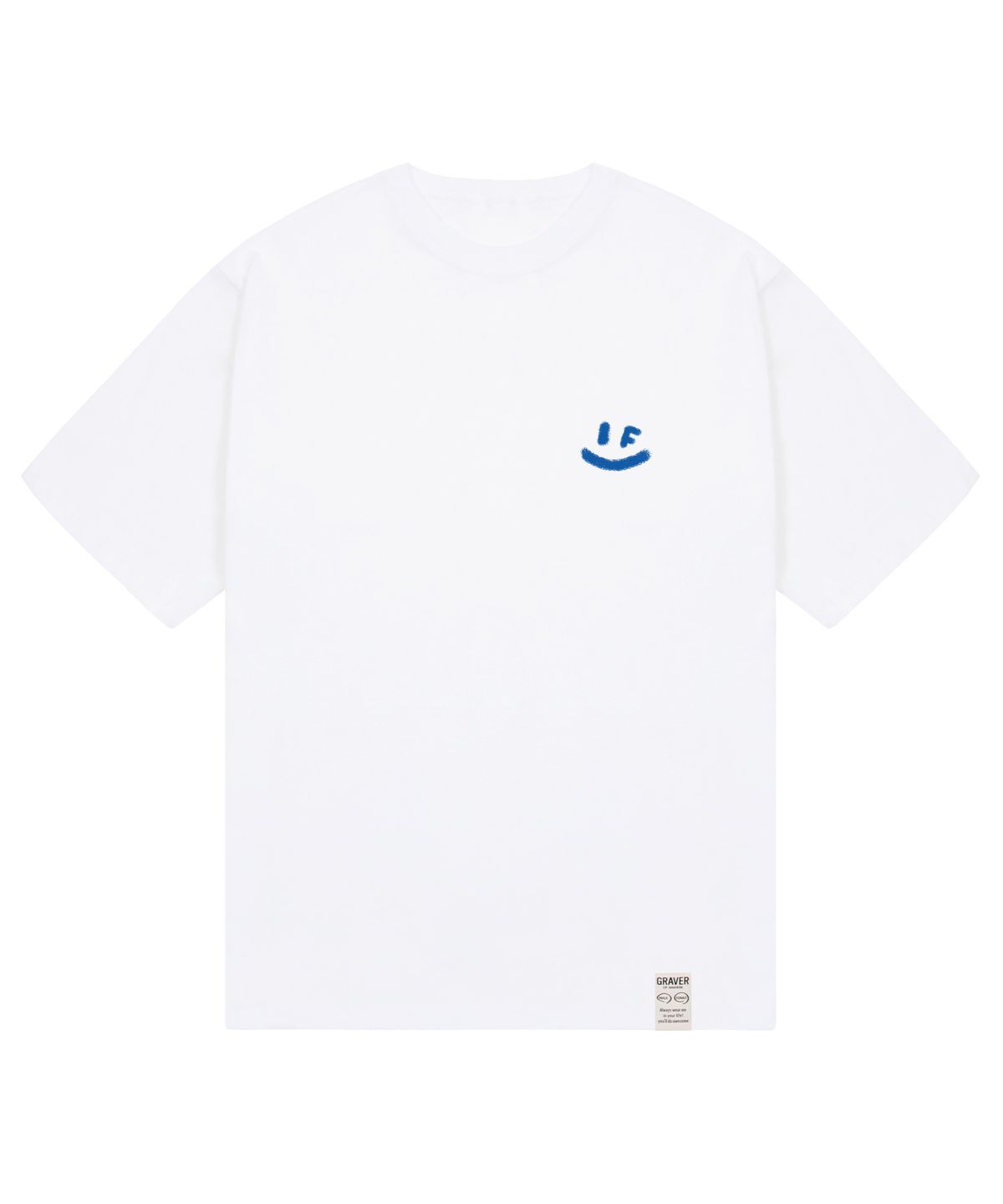 그레이버(GRAVER) [UNISEX]스프레이 스몰 드로잉스마일 반팔티_화이트/블루 로고
