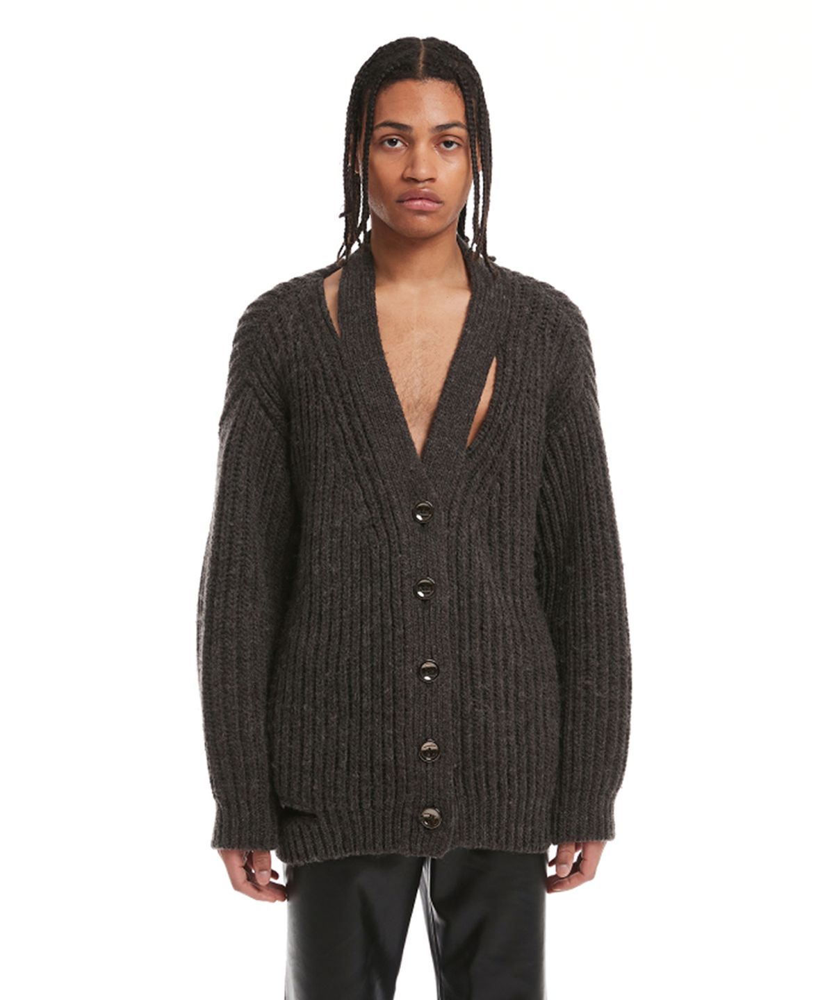 트렁크프로젝트(TRUNK PROJECT) Grey Destroyed Knit Cardigan