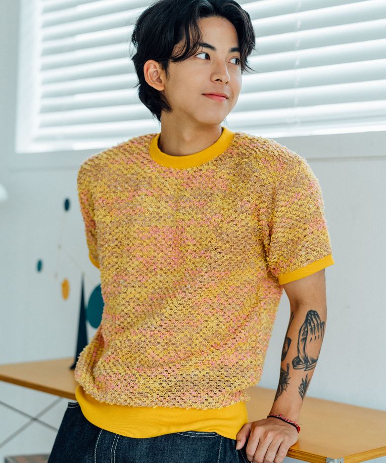 파일 반소매 스웨트 셔츠-머스타드
