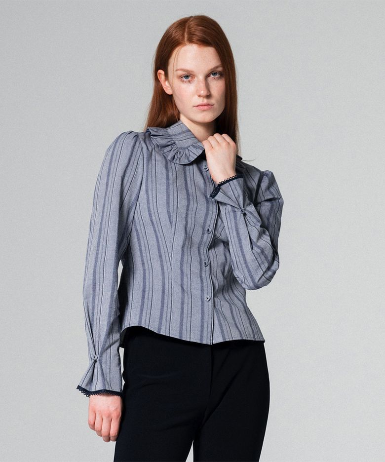 Frill collar lovely blouse STRIPE WBCFTP005ST
