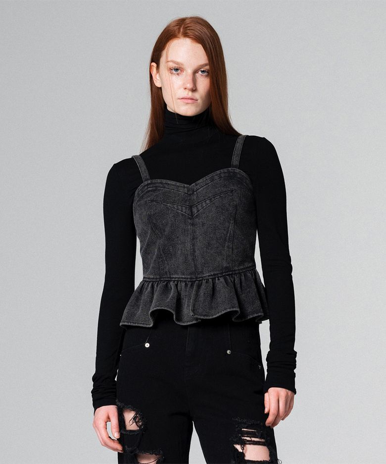 Two-way denim bustier top BLACK WBCFTP002BK