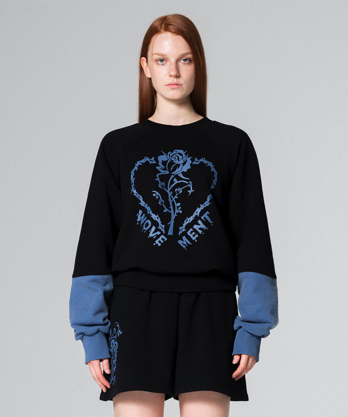 워브먼트(WOVEMENT) Roses among thorns graphic sweatshirt BLACK WBCFTP006BK