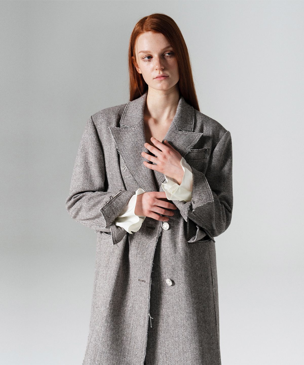 워브먼트(WOVEMENT) Hidden frill sleeve long jacket CHECK WBCFJK006CK
