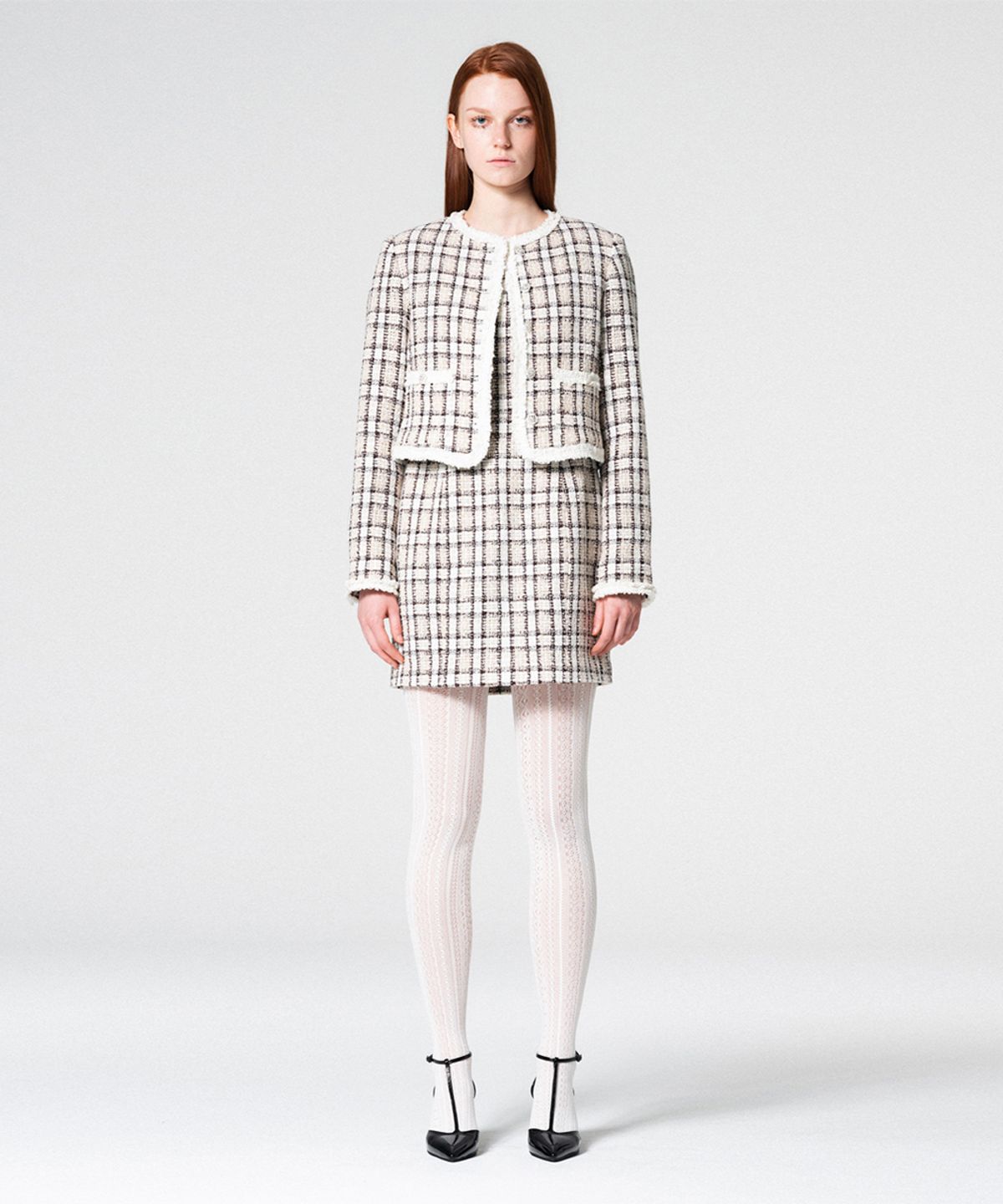워브먼트(WOVEMENT) Lace trimming tweed jacket CHECK WBCFJK003CK