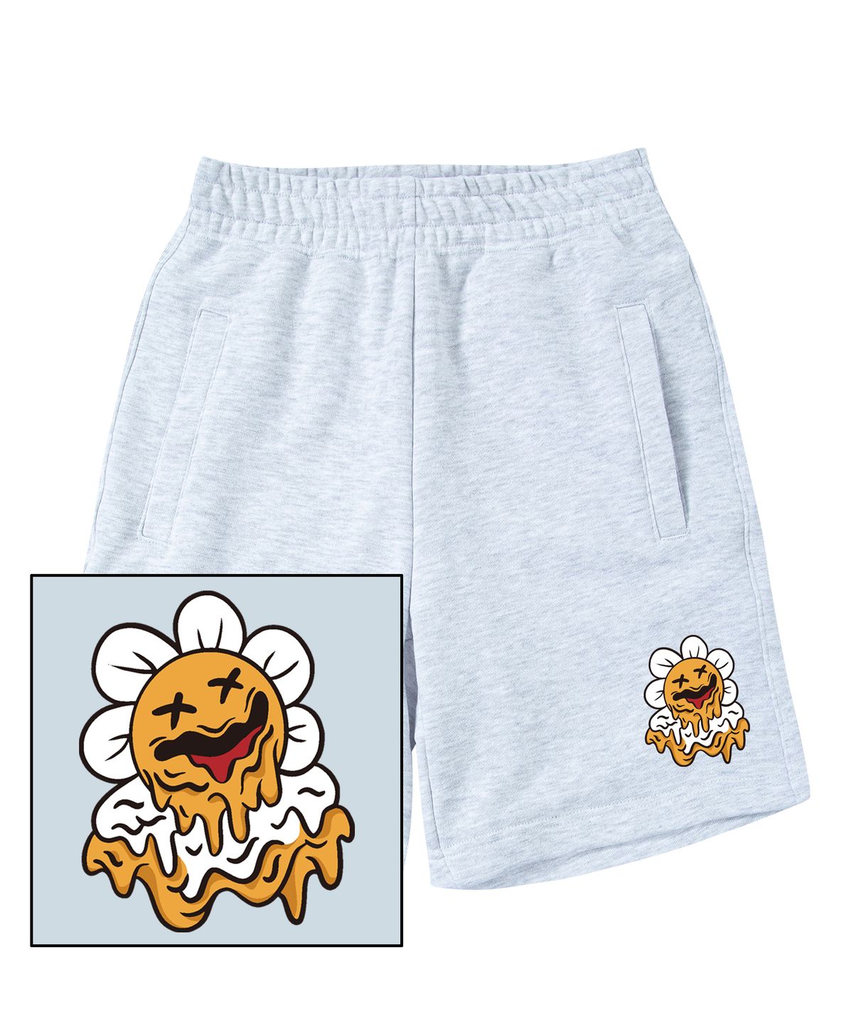 트립션(TRIPSHION) MELTING DAISY LOGO 스웨트 하프 팬츠 - 화이트