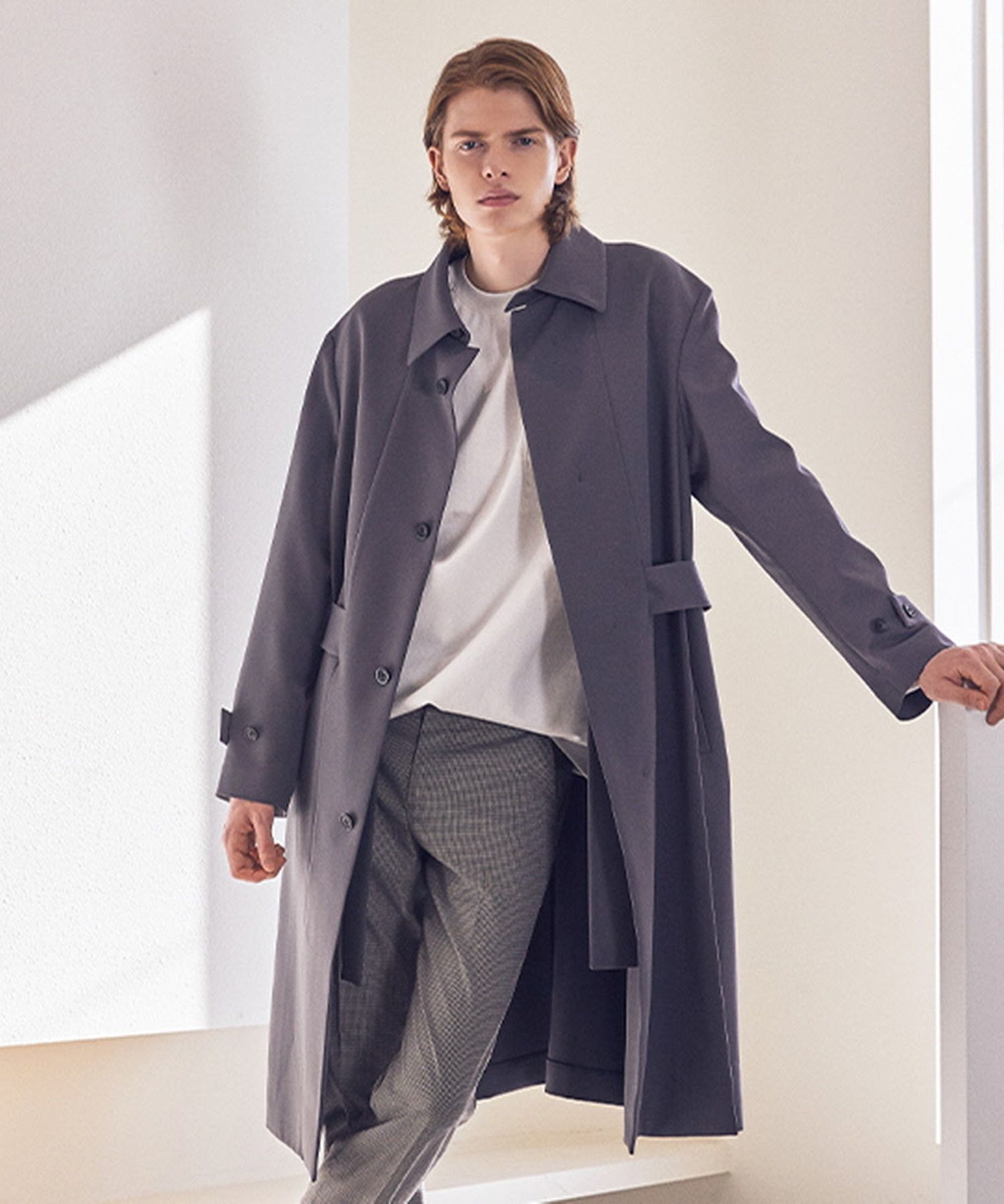 MUSINSA AD HOC Men's Belted Mac Trench Coat (GREY)