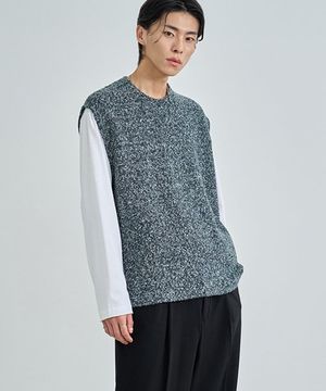 컬러 믹스드 라운드 니트 베스트 [GREEN]