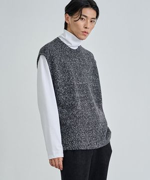 컬러 믹스드 라운드 니트 베스트 [BLACK]