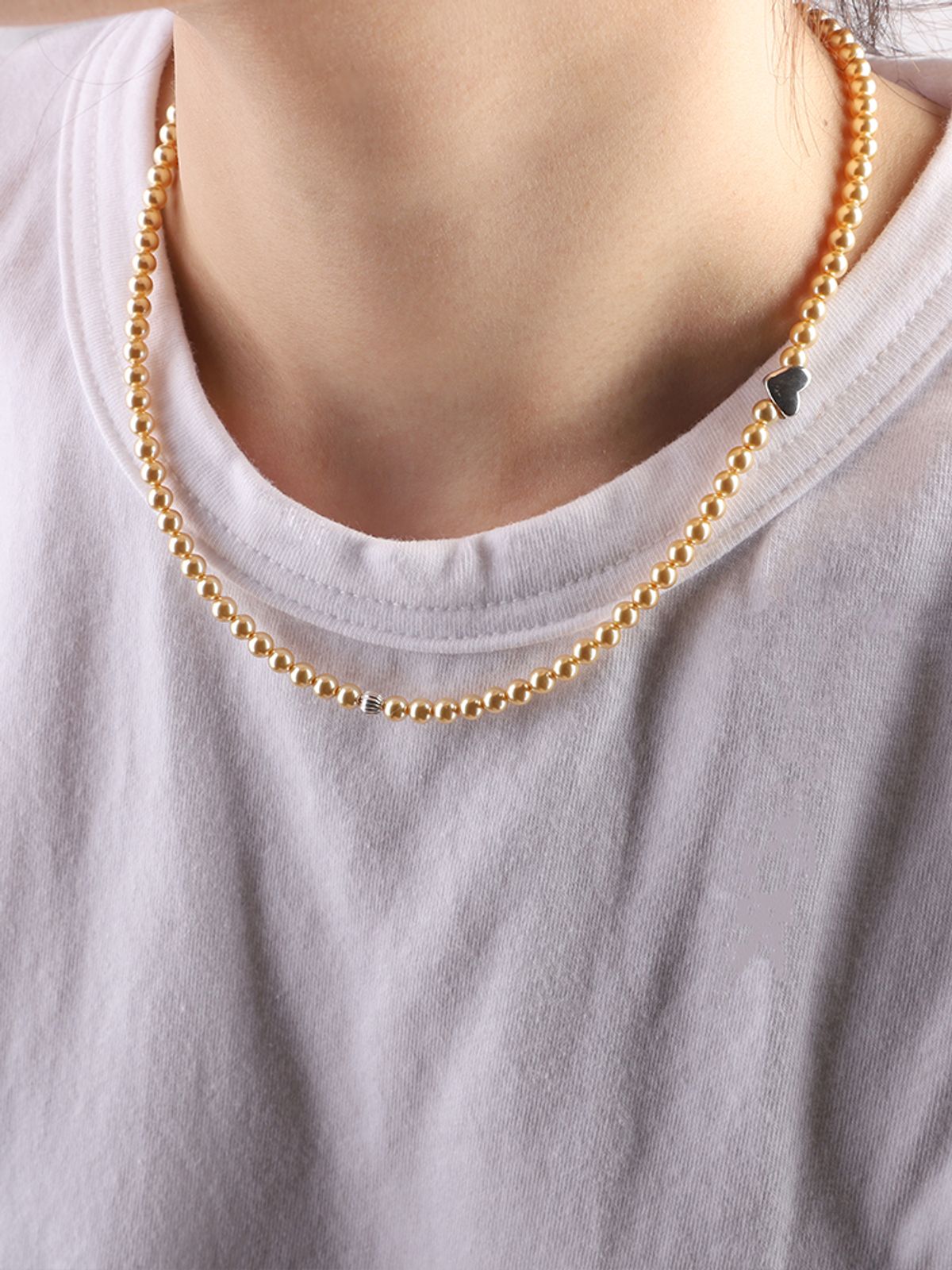 볼디에르(BOLDIERE) Heart Pearl Necklace [Sunset Yellow]