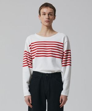 에센셜 바스크 셔츠_아이보리/레드