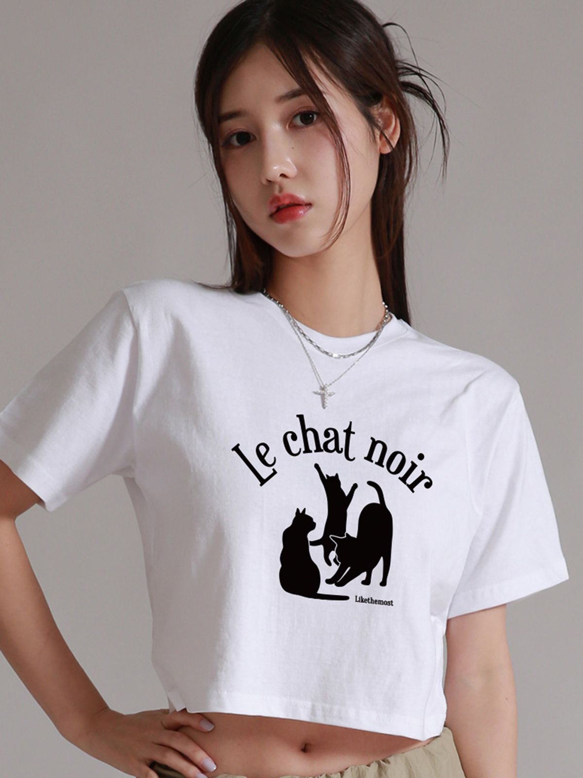 라이크더모스트(LIKE THE MOST) 캣츠 우먼 레귤러 크롭 티셔츠