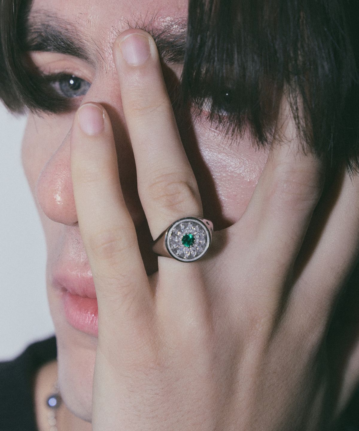 에이지47(AG47) B.W.P-Ring-18 Green Daisy Cubic Silver