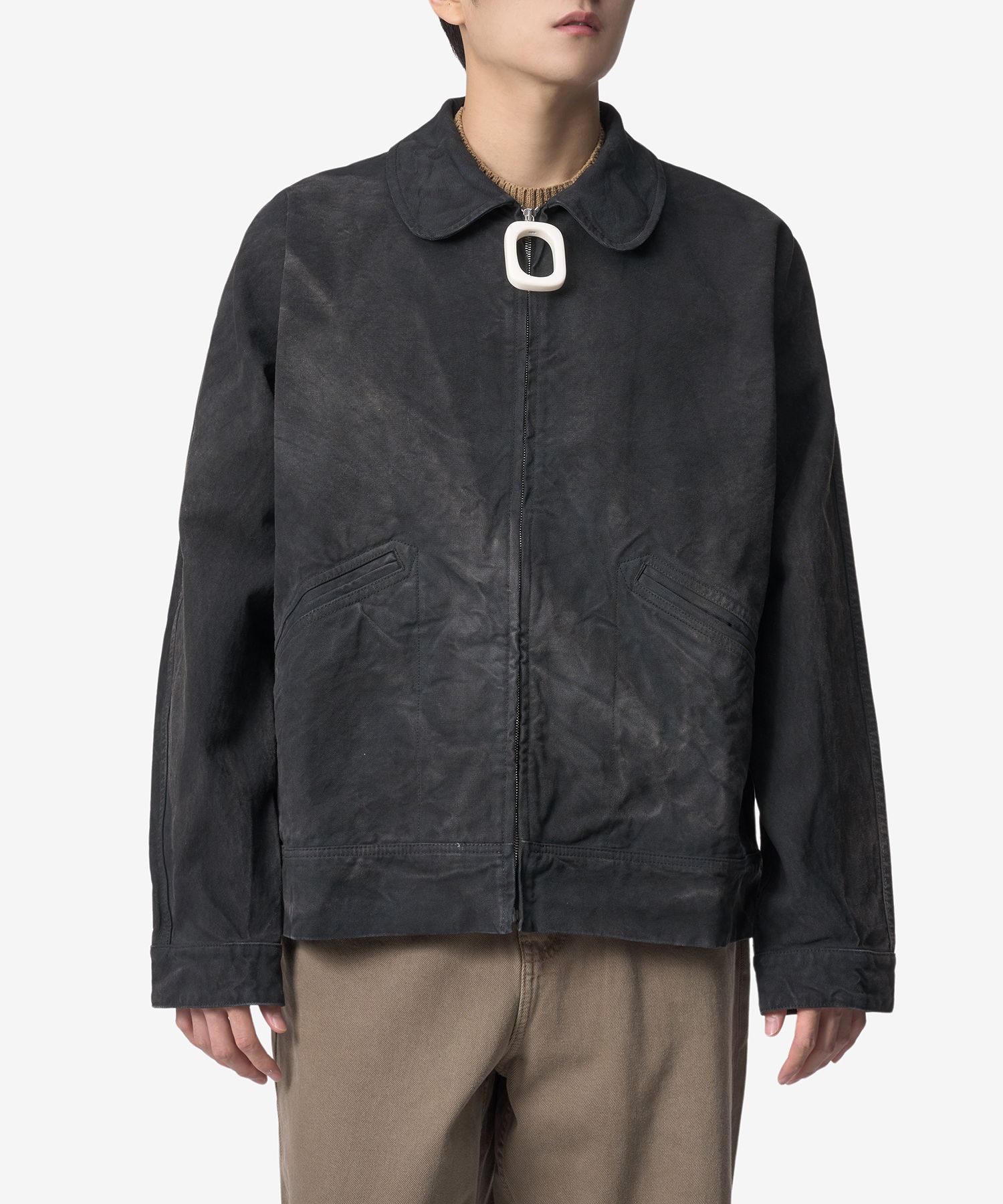 MUSINSA | J.W.ANDERSON Logo Patch Waxed Jacket - Black