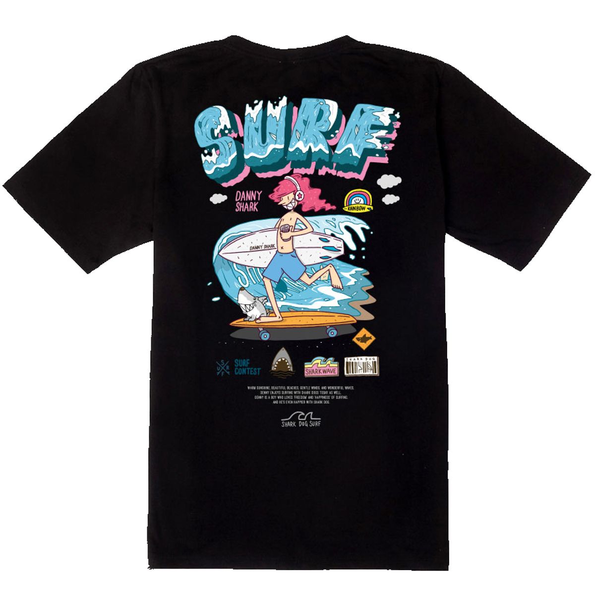 돌돌(DOLDOL) SHARK DOG-tshirts-218  샤크독 데니샤크 서핑 하와이 캐릭터 그래픽 티셔츠 반팔티