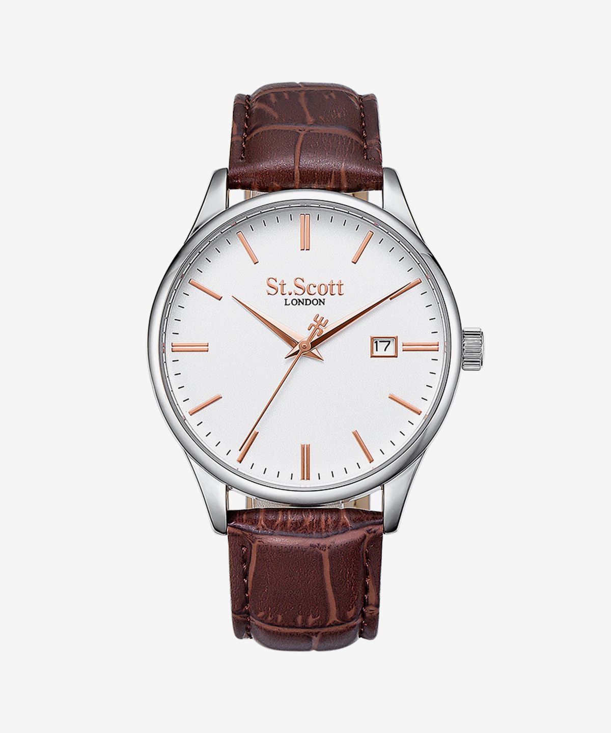 세인트스코트런던(ST.SCOTT LONDON) 심플라인 데이트 가죽 시계 - 실버크롬 / ST7109L-SSC