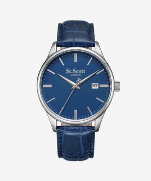 심플라인 데이트 가죽 시계 - 실버블루 / ST7109L-SLL