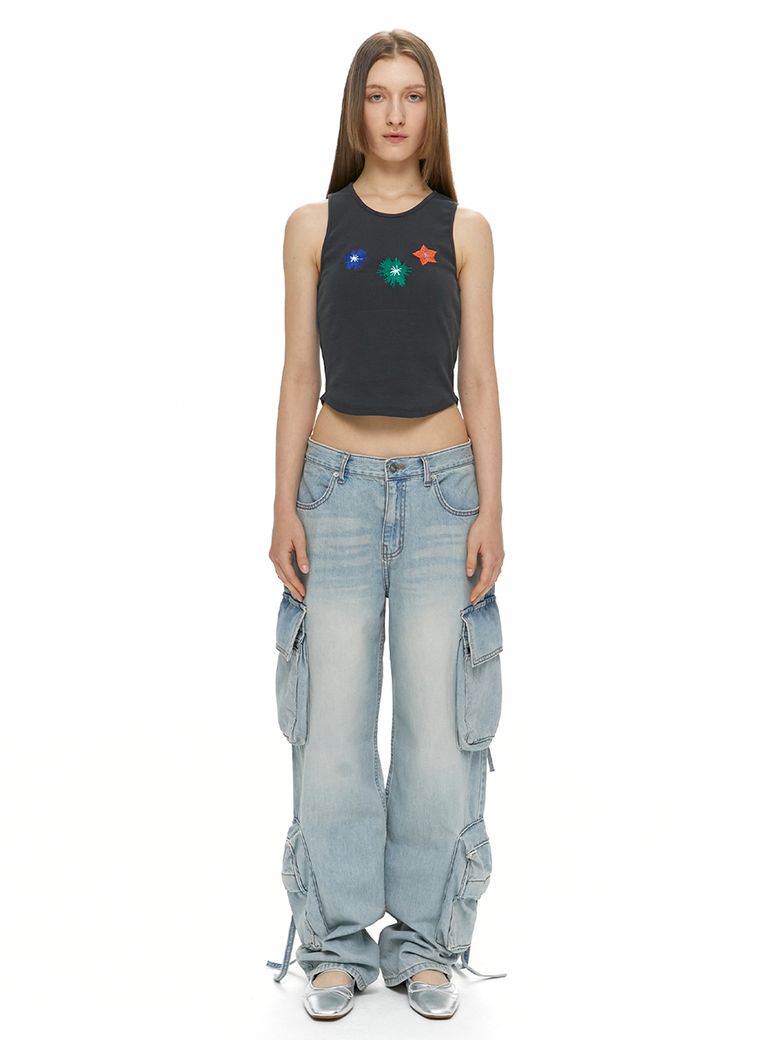 CARGO DENIM PANTS - BLUE