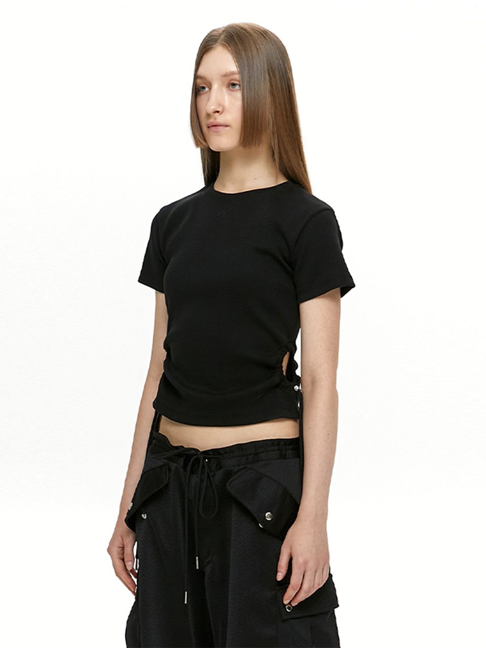 MUSINSA | MORE THAN PARADISE CUT OUT STRING TOP - BLACK