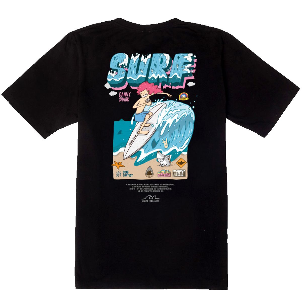 돌돌(DOLDOL) SHARK DOG-tshirts-222  샤크독 데니샤크 서핑 하와이 캐릭터 그래픽 티셔츠 반팔티
