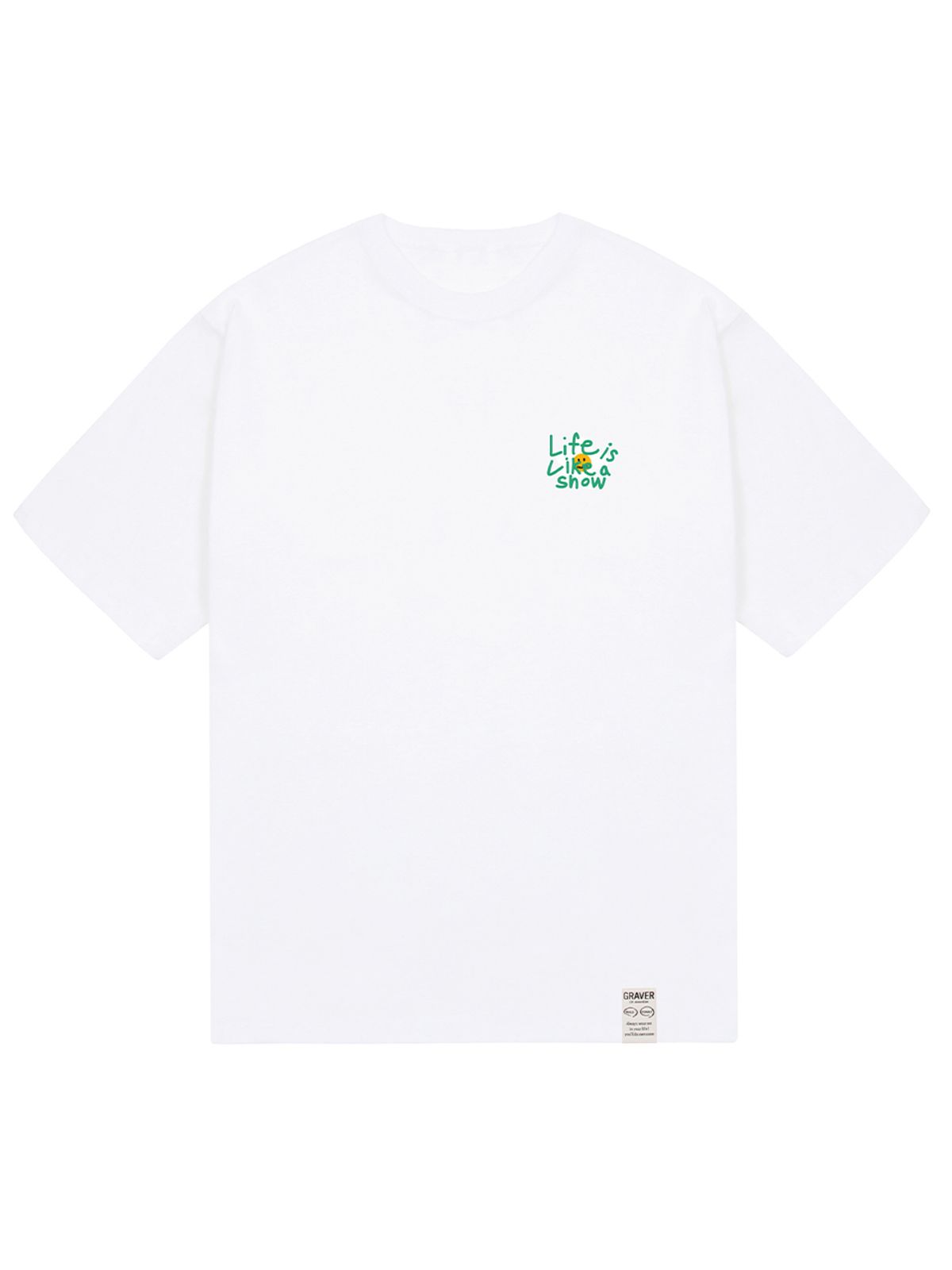 그레이버(GRAVER) [UNISEX]드로잉 레터 플라워 반팔티_화이트/그린 로고