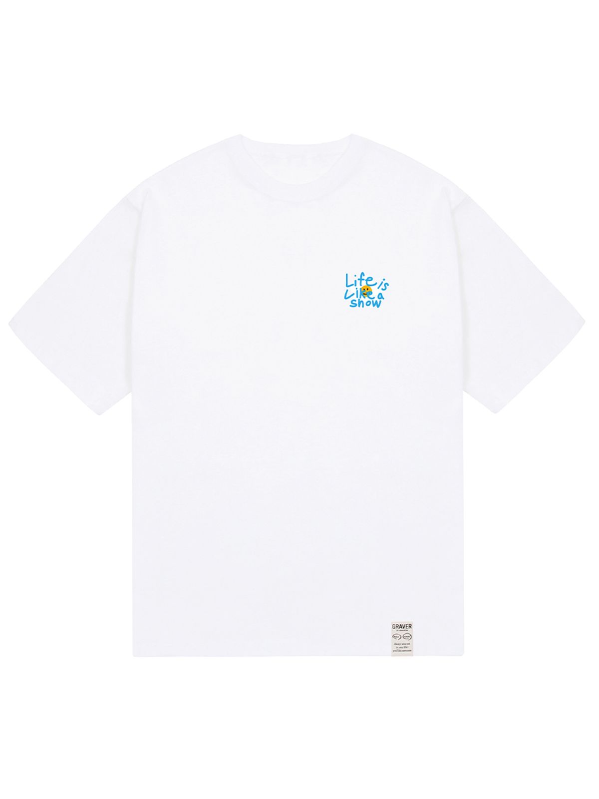 그레이버(GRAVER) [UNISEX]드로잉 레터 플라워 반팔티_화이트/블루 로고