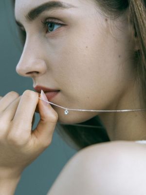 큐빅 펜던드 목걸이 - 실버