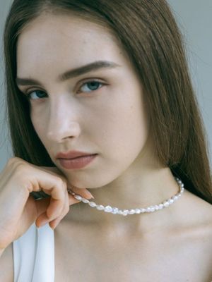 어글리 진주비드 목걸이 - 화이트