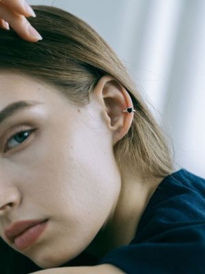 에나멜 하트 이어커프 - 블랙