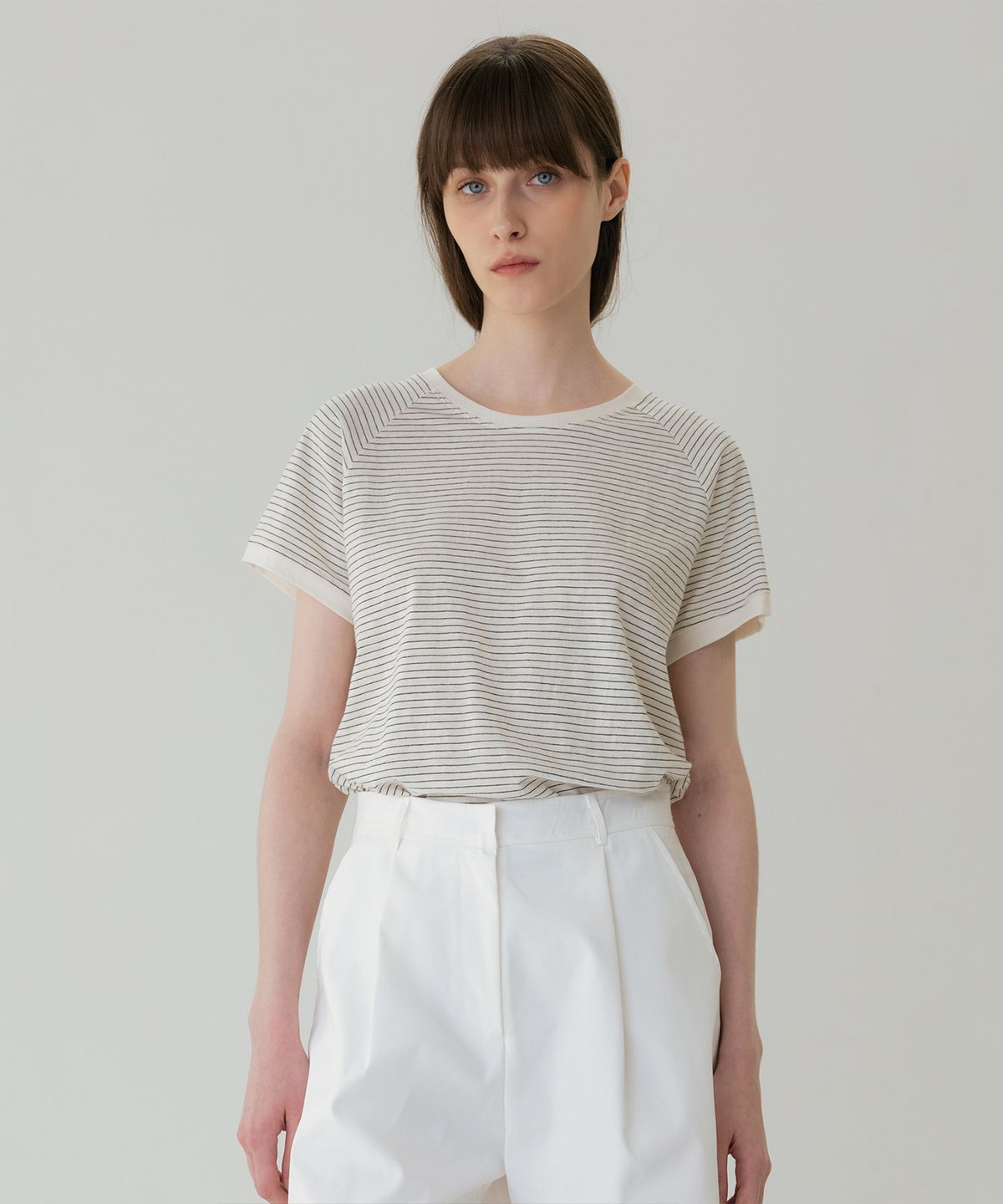 러브어스유(LOVEUSU) More Reglan T-Shirt (ivory stripe)